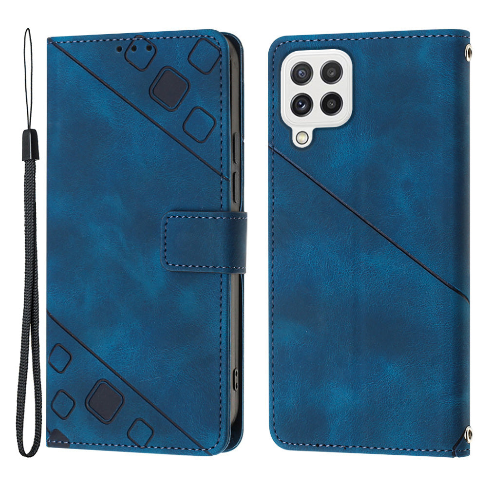 PT005 YB Imprinting Series-6 Leather Case for Samsung Galaxy A22 4G (EU Version) / M32 (Global Version) 4G / F22 / M22 Flip Stand Wallet Cover