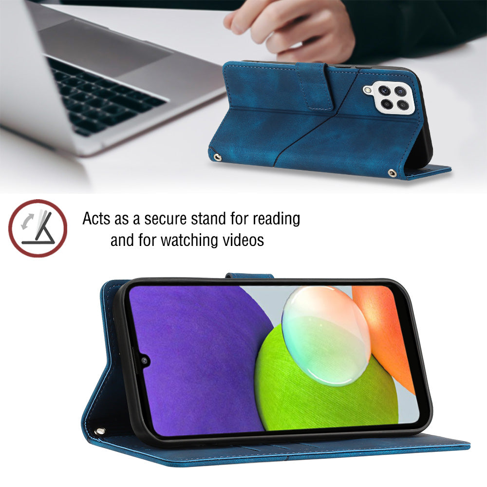 PT005 YB Imprinting Series-6 Leather Case for Samsung Galaxy A22 4G (EU Version) / M32 (Global Version) 4G / F22 / M22 Flip Stand Wallet Cover