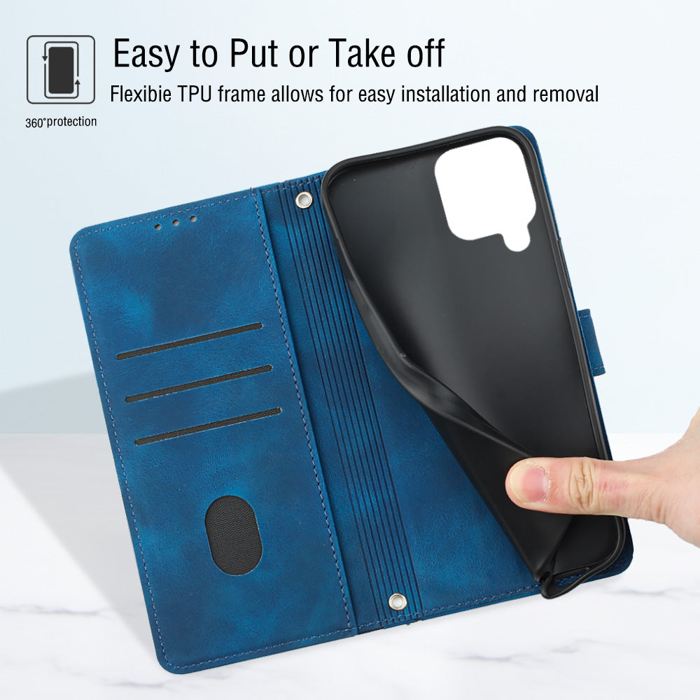 PT005 YB Imprinting Series-6 Leather Case for Samsung Galaxy A22 4G (EU Version) M32 (Global Version) 4G F22 M22 Flip Stand Wallet Cover