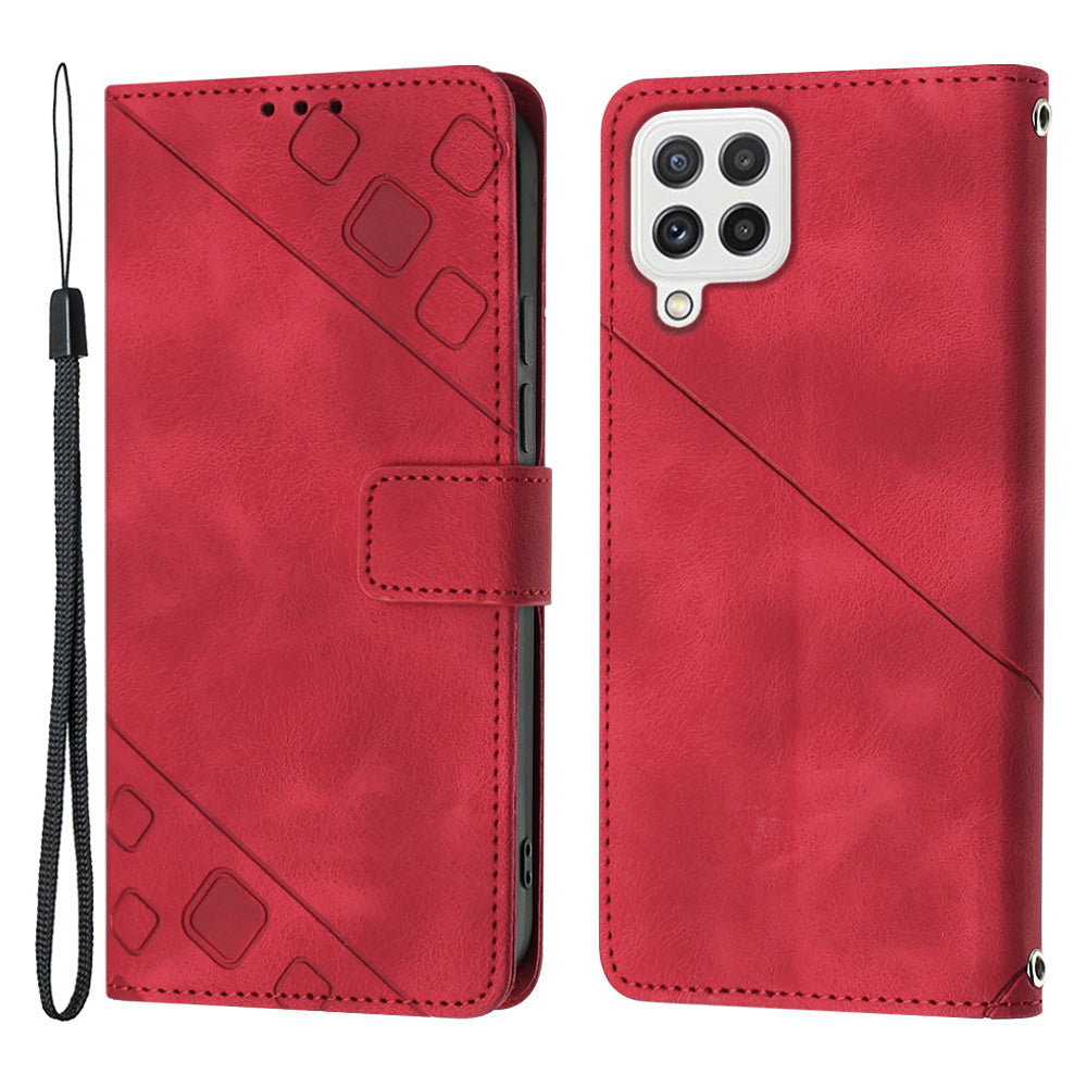 PT005 YB Imprinting Series-6 Leather Case for Samsung Galaxy A22 4G (EU Version) M32 (Global Version) 4G F22 M22 Flip Stand Wallet Cover