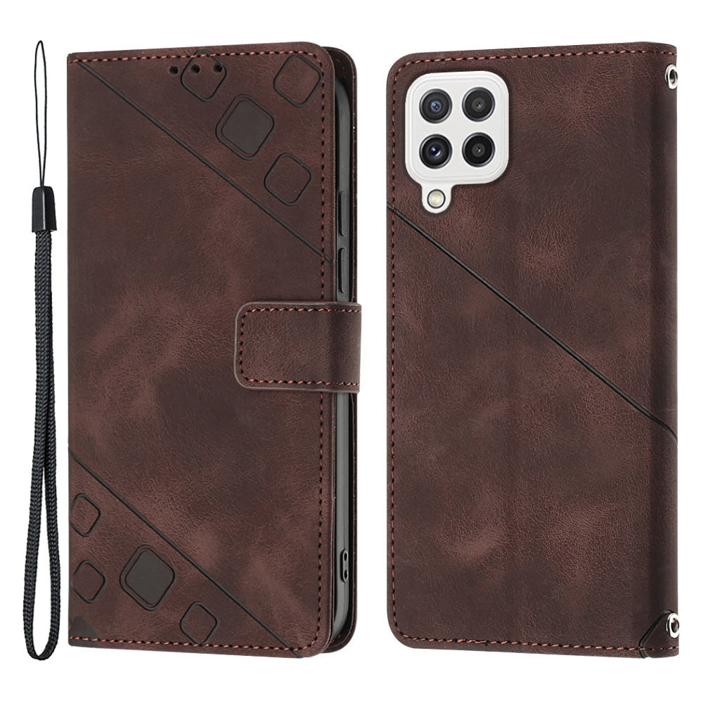 PT005 YB Imprinting Series-6 Leather Case for Samsung Galaxy A22 4G (EU Version) M32 (Global Version) 4G F22 M22 Flip Stand Wallet Cover