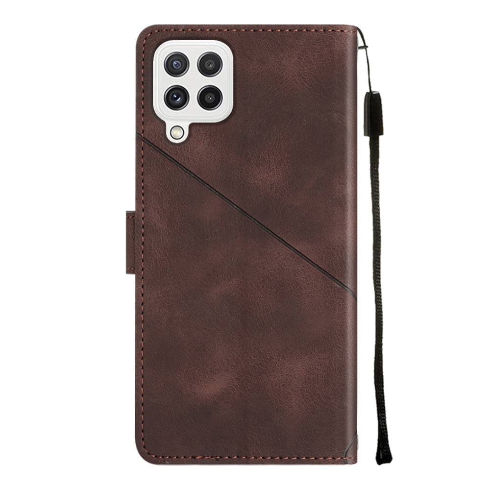 PT005 YB Imprinting Series-6 Leather Case for Samsung Galaxy A22 4G (EU Version) M32 (Global Version) 4G F22 M22 Flip Stand Wallet Cover