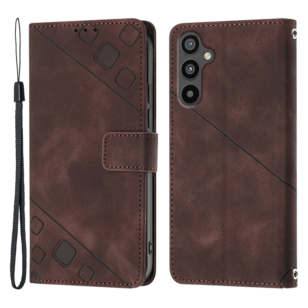 PT005 Skin-friendly Phone Case For Samsung Galaxy A34 5G YB Imprinting Series-6 Imprinted Flip Leather Cover Stand Wallet