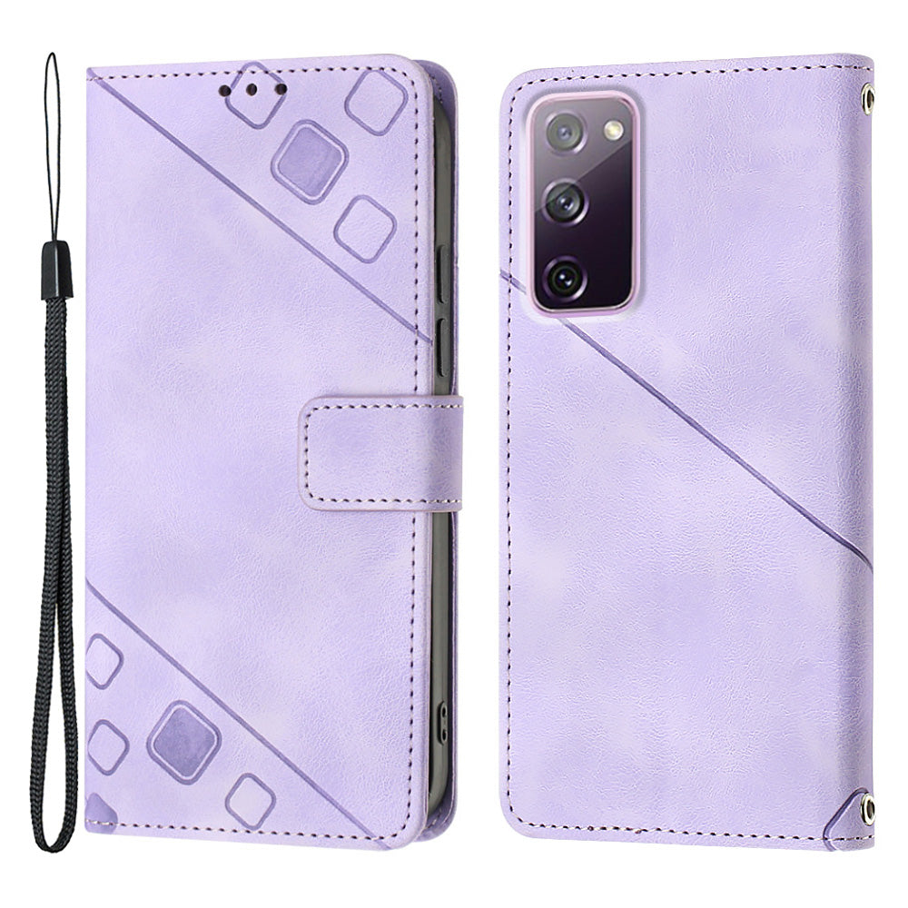 PT005 YB Imprinting Series-6 For Samsung Galaxy S20 FE 5G / S20 FE / S20 FE 2022 / S20 Lite Skin Touch Foldable Stand Phone Case PU Leather Wallet Cover