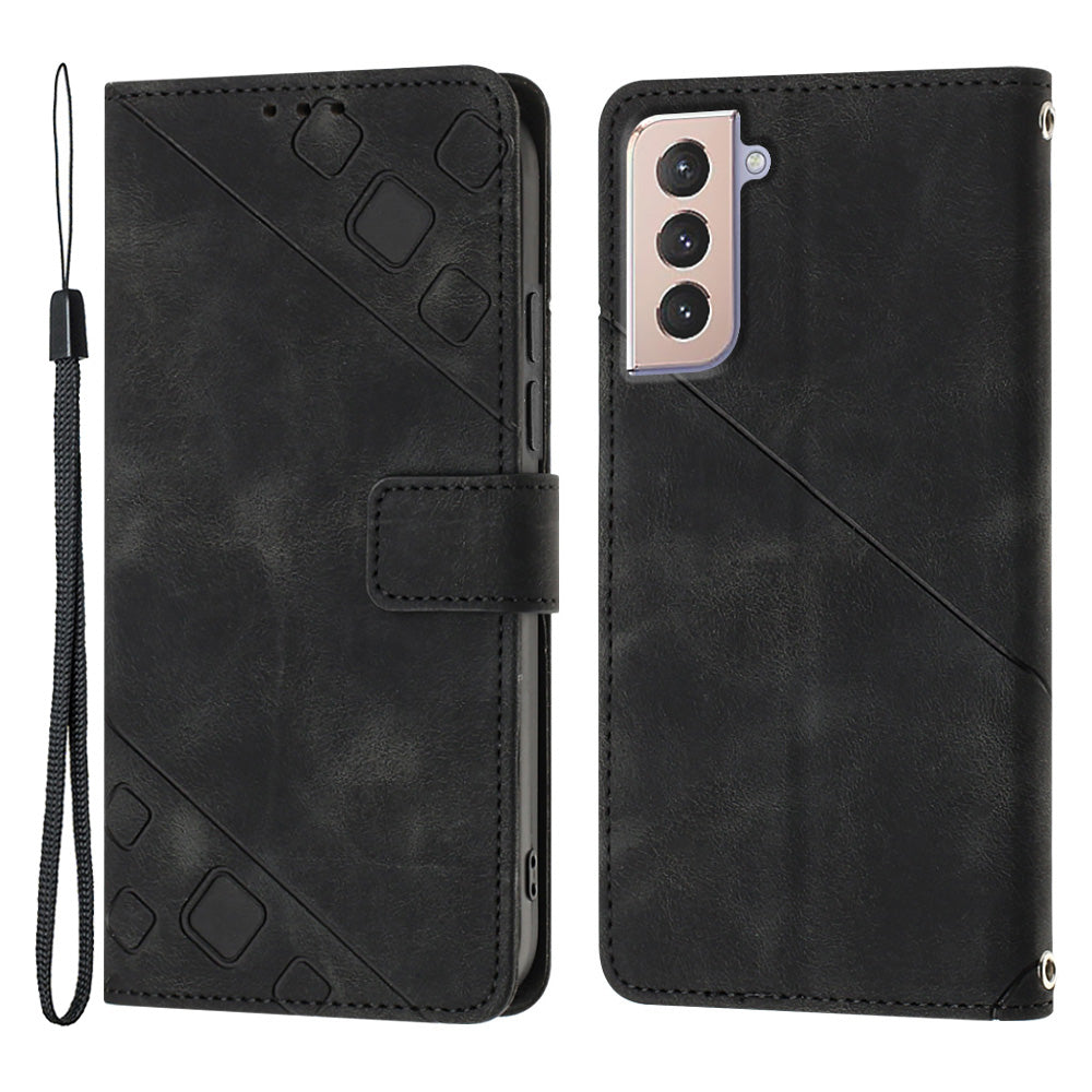 PT005 YB Imprinting Series-6 For Samsung Galaxy S21 5G PU Leather Stand Cell Phone Case Skin Touch Drop-proof Wallet Cover