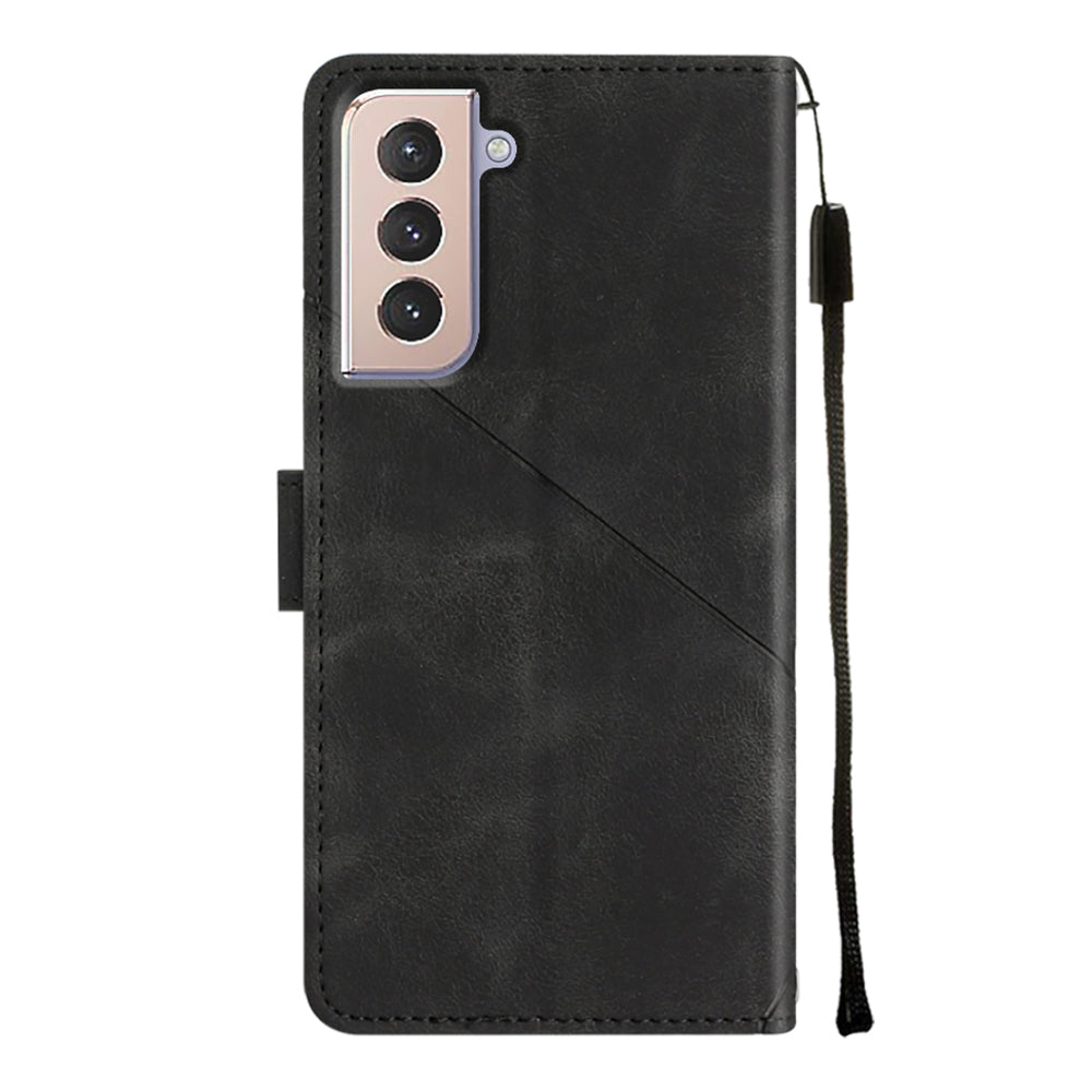 PT005 YB Imprinting Series-6 For Samsung Galaxy S21 5G PU Leather Stand Cell Phone Case Skin Touch Drop-proof Wallet Cover