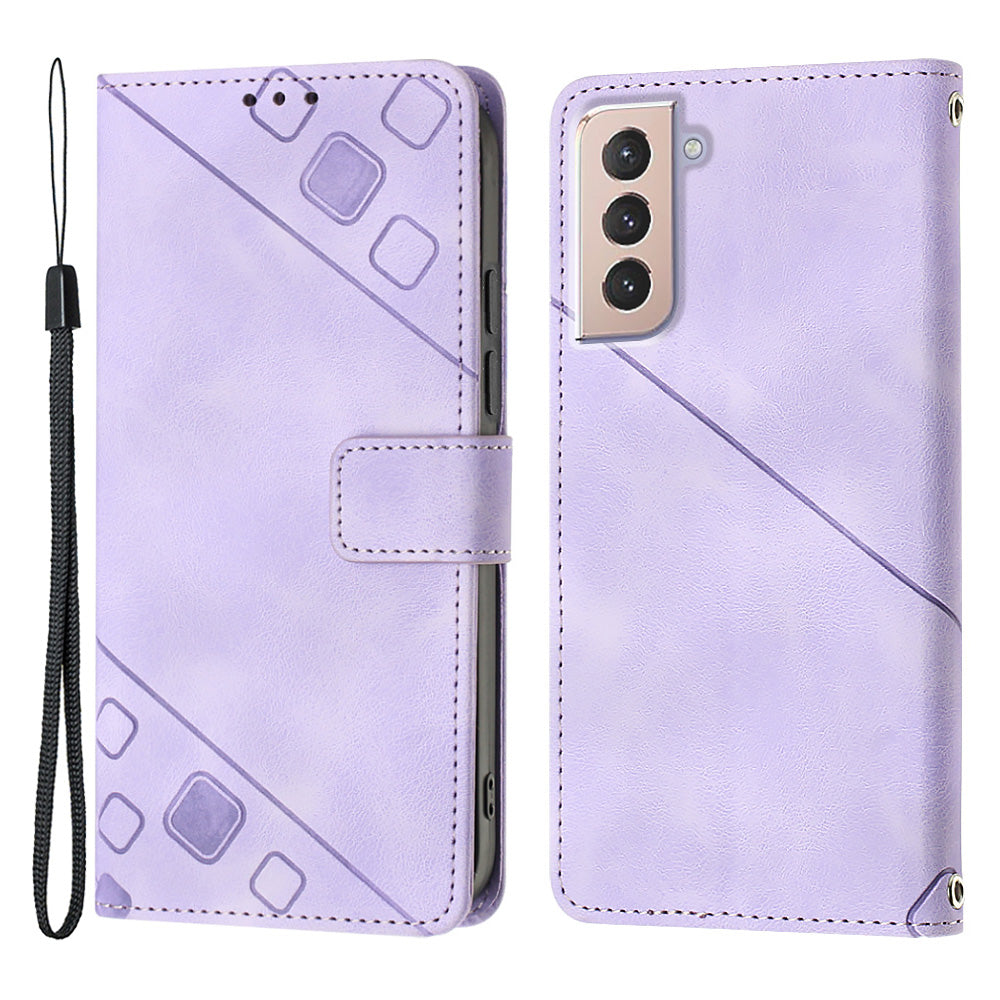 PT005 YB Imprinting Series-6 For Samsung Galaxy S21 5G PU Leather Stand Cell Phone Case Skin Touch Drop-proof Wallet Cover