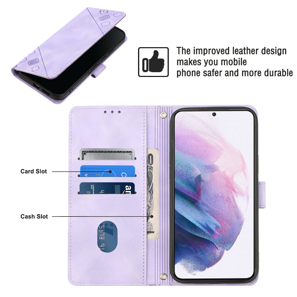 PT005 YB Imprinting Series-6 For Samsung Galaxy S21 5G PU Leather Stand Cell Phone Case Skin Touch Drop-proof Wallet Cover