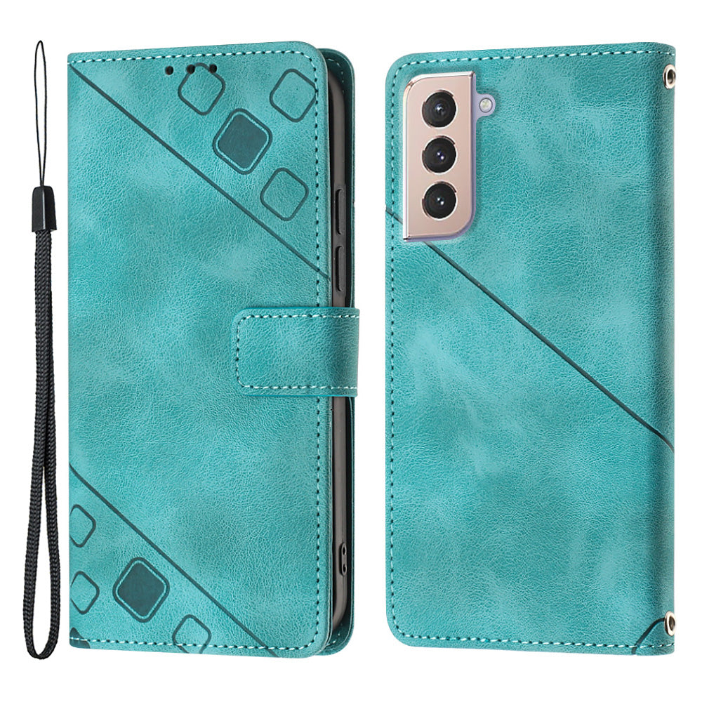 PT005 YB Imprinting Series-6 For Samsung Galaxy S21 5G PU Leather Stand Cell Phone Case Skin Touch Drop-proof Wallet Cover