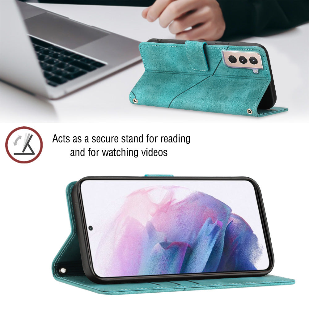 PT005 YB Imprinting Series-6 For Samsung Galaxy S21 5G PU Leather Stand Cell Phone Case Skin Touch Drop-proof Wallet Cover