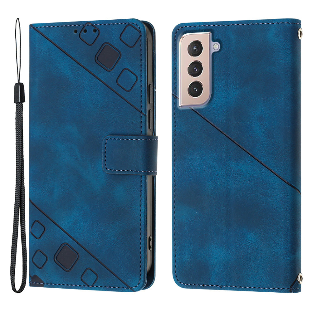 PT005 YB Imprinting Series-6 For Samsung Galaxy S21 5G PU Leather Stand Cell Phone Case Skin Touch Drop-proof Wallet Cover