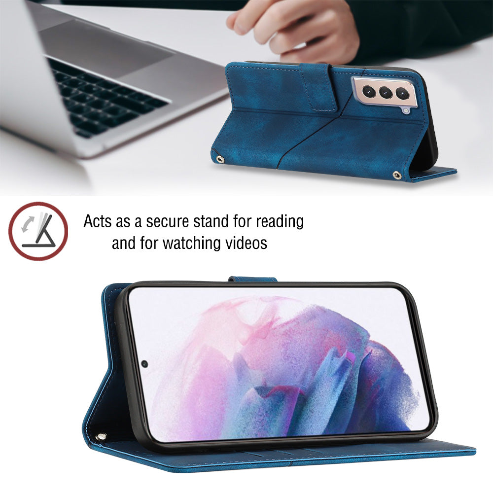 PT005 YB Imprinting Series-6 For Samsung Galaxy S21 5G PU Leather Stand Cell Phone Case Skin Touch Drop-proof Wallet Cover