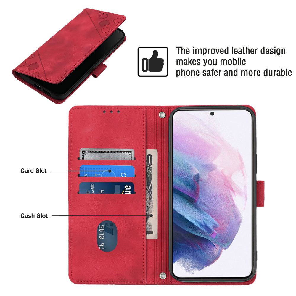 PT005 YB Imprinting Series-6 For Samsung Galaxy S21 5G PU Leather Stand Cell Phone Case Skin Touch Drop-proof Wallet Cover