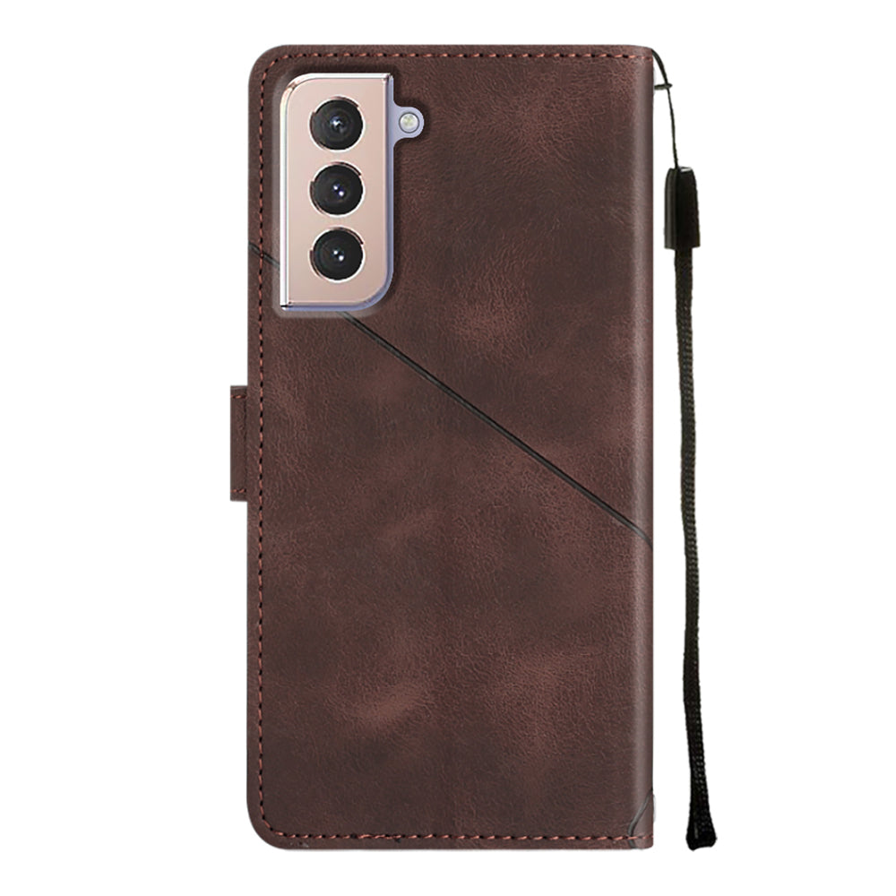 PT005 YB Imprinting Series-6 For Samsung Galaxy S21 5G PU Leather Stand Cell Phone Case Skin Touch Drop-proof Wallet Cover