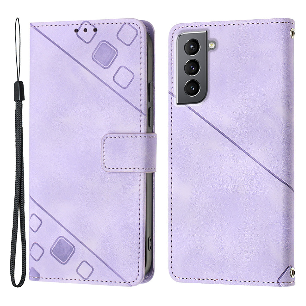 PT005 YB Imprinting Series-6 For Samsung Galaxy S21 5G / 4G Phone Wallet Case Skin Touch Leather Stand Shockproof Cover