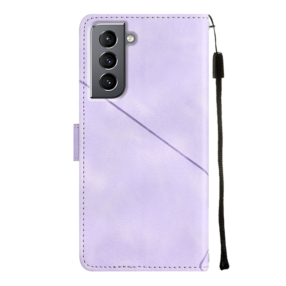 PT005 YB Imprinting Series-6 For Samsung Galaxy S21 5G / 4G Phone Wallet Case Skin Touch Leather Stand Shockproof Cover