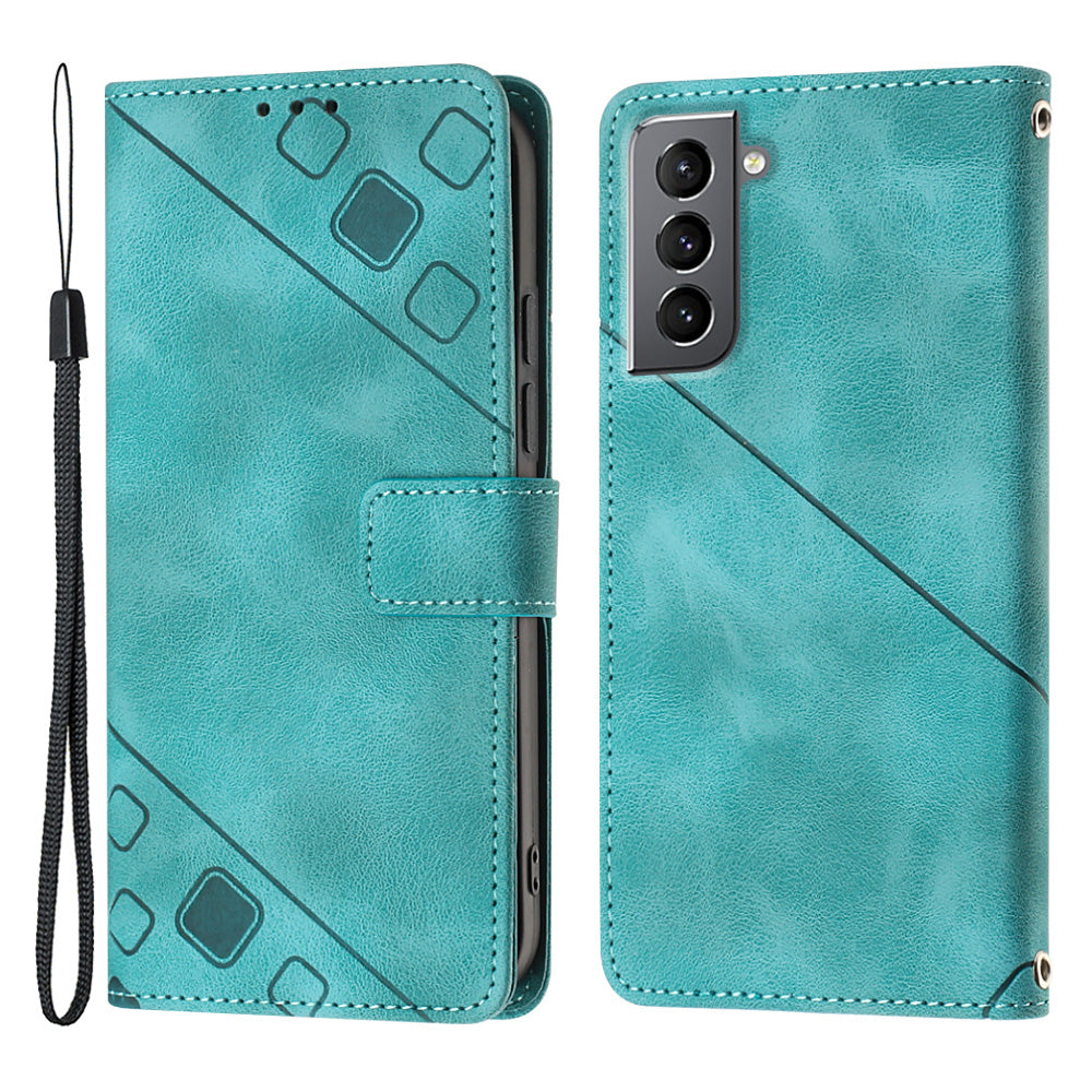 PT005 YB Imprinting Series-6 For Samsung Galaxy S21 5G / 4G Phone Wallet Case Skin Touch Leather Stand Shockproof Cover
