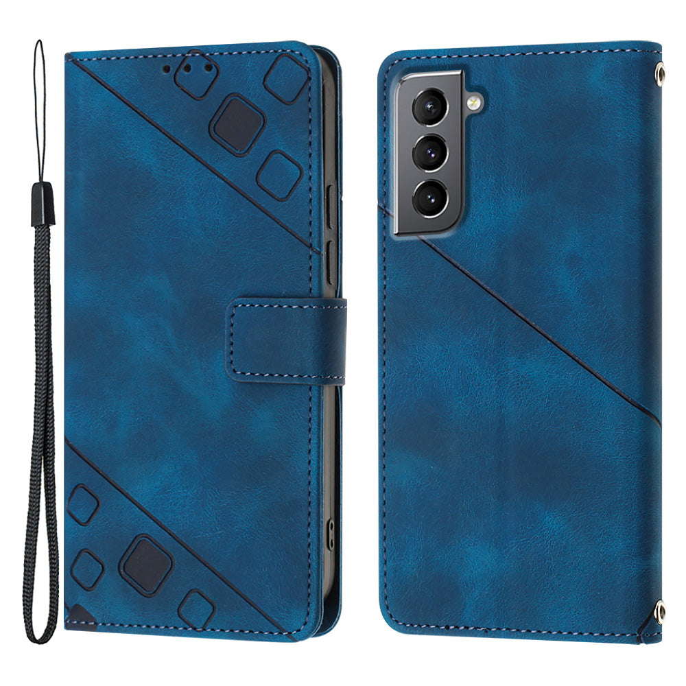 PT005 YB Imprinting Series-6 For Samsung Galaxy S21 5G 4G Phone Wallet Case Skin Touch Leather Stand Shockproof Cover