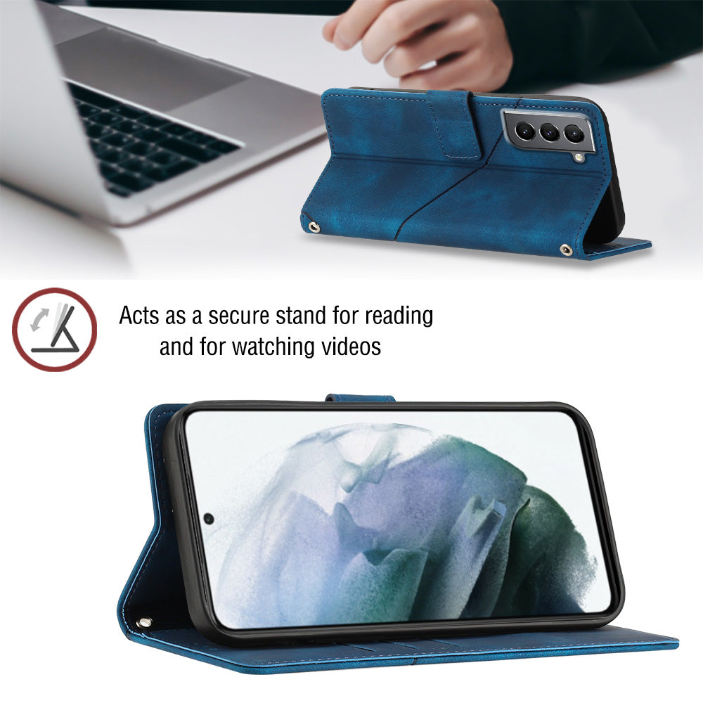 PT005 YB Imprinting Series-6 For Samsung Galaxy S21 5G 4G Phone Wallet Case Skin Touch Leather Stand Shockproof Cover