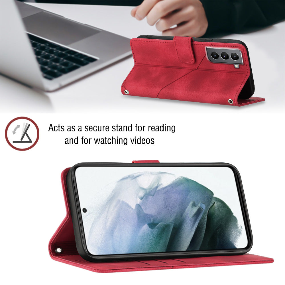 PT005 YB Imprinting Series-6 For Samsung Galaxy S21 5G / 4G Phone Wallet Case Skin Touch Leather Stand Shockproof Cover