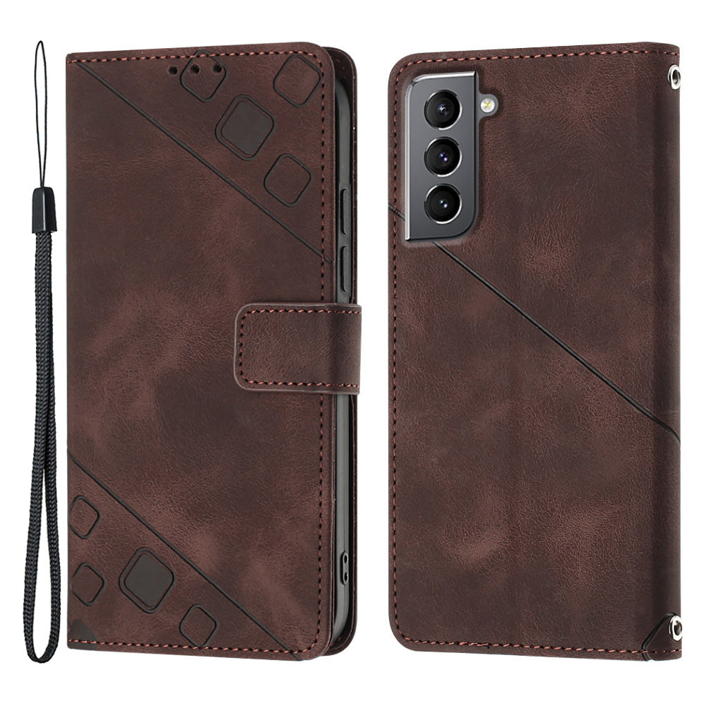 PT005 YB Imprinting Series-6 For Samsung Galaxy S21 5G / 4G Phone Wallet Case Skin Touch Leather Stand Shockproof Cover