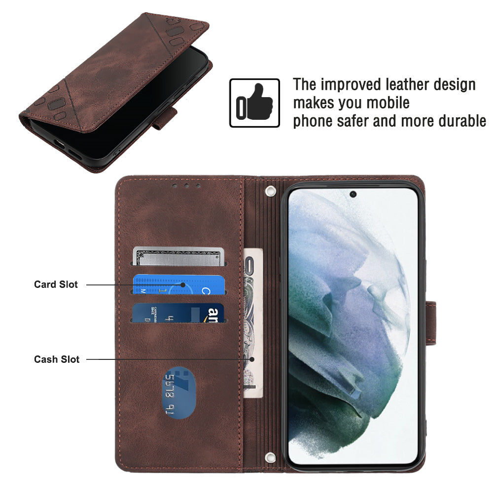 PT005 YB Imprinting Series-6 For Samsung Galaxy S21 5G / 4G Phone Wallet Case Skin Touch Leather Stand Shockproof Cover