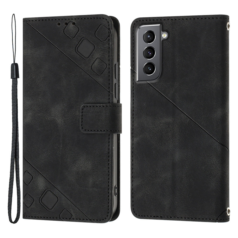 PT005 YB Imprinting Series-6 For Samsung Galaxy S21 5G 4G Phone Wallet Case Skin Touch Leather Stand Shockproof Cover