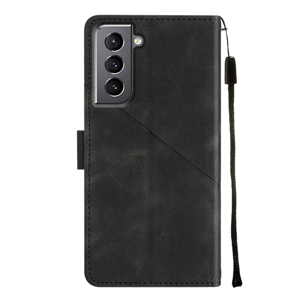 PT005 YB Imprinting Series-6 For Samsung Galaxy S21 5G 4G Phone Wallet Case Skin Touch Leather Stand Shockproof Cover