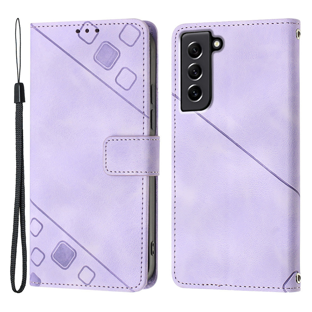 PT005 YB Imprinting Series-6 For Samsung Galaxy S21 FE 5G Skin Touch PU Leather Mobile Phone Case Shockproof Wallet Cover with Stand