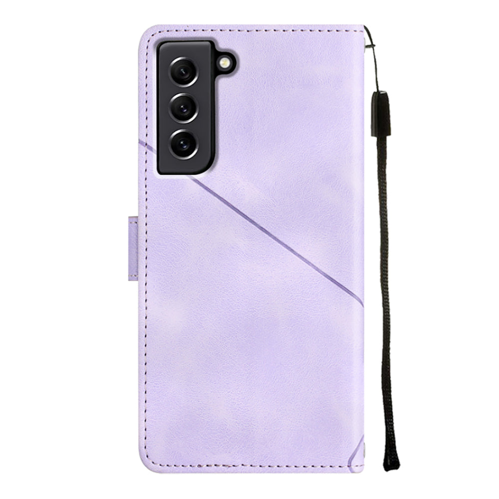 PT005 YB Imprinting Series-6 For Samsung Galaxy S21 FE 5G Skin Touch PU Leather Mobile Phone Case Shockproof Wallet Cover with Stand