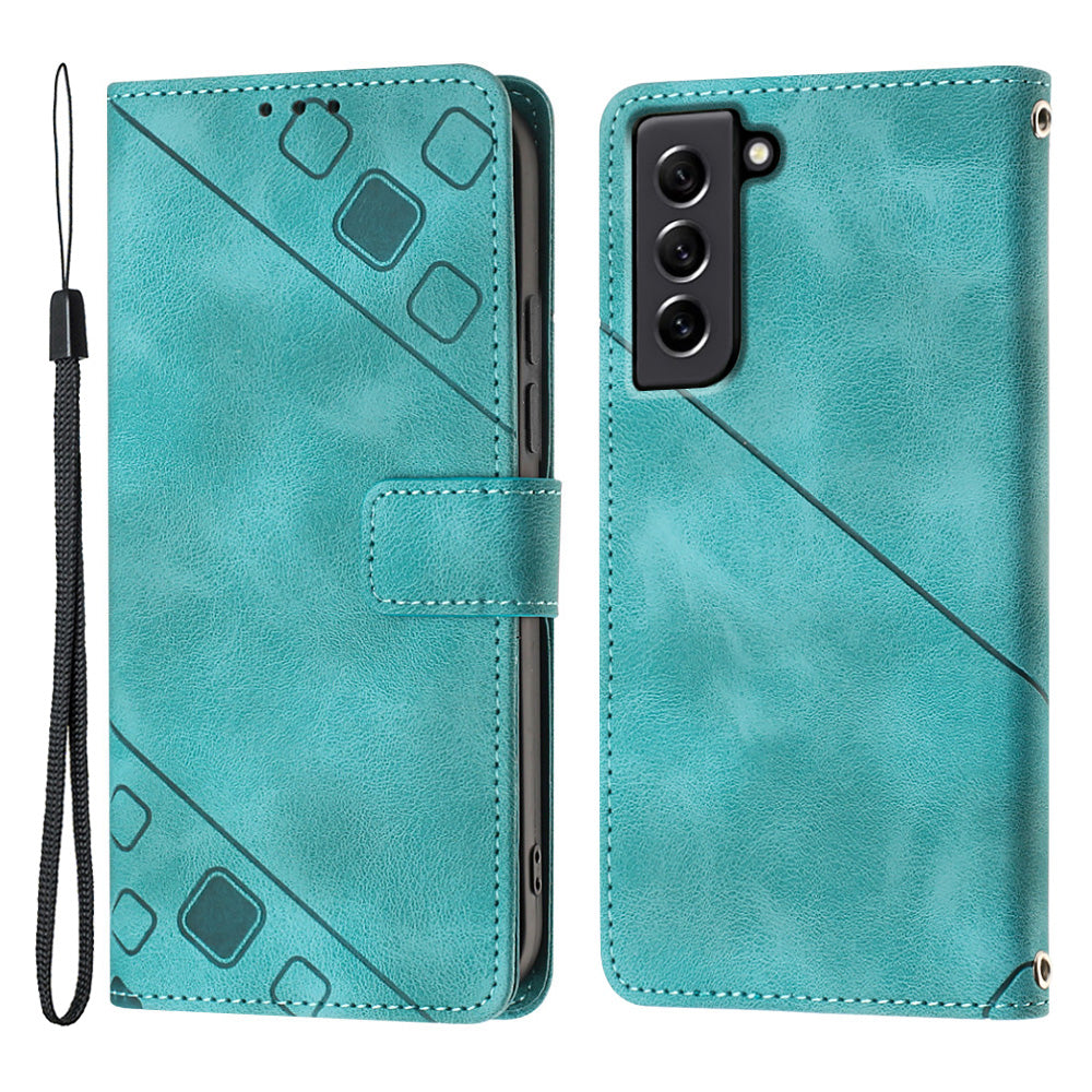 PT005 YB Imprinting Series-6 For Samsung Galaxy S21 FE 5G Skin Touch PU Leather Mobile Phone Case Shockproof Wallet Cover with Stand