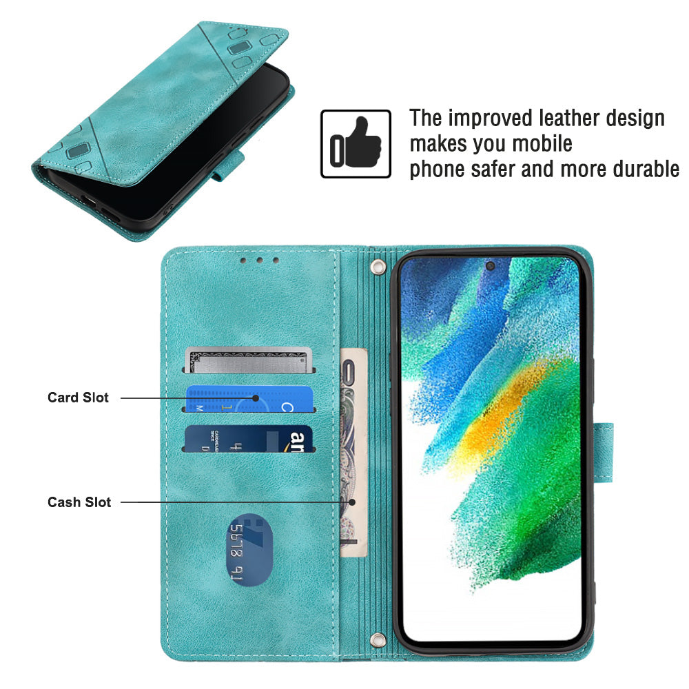 PT005 YB Imprinting Series-6 For Samsung Galaxy S21 FE 5G Skin Touch PU Leather Mobile Phone Case Shockproof Wallet Cover with Stand