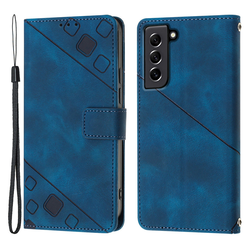 PT005 YB Imprinting Series-6 For Samsung Galaxy S21 FE 5G Skin Touch PU Leather Mobile Phone Case Shockproof Wallet Cover with Stand