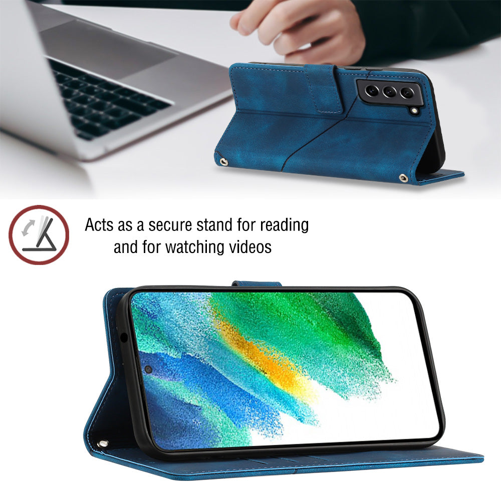 PT005 YB Imprinting Series-6 For Samsung Galaxy S21 FE 5G Skin Touch PU Leather Mobile Phone Case Shockproof Wallet Cover with Stand