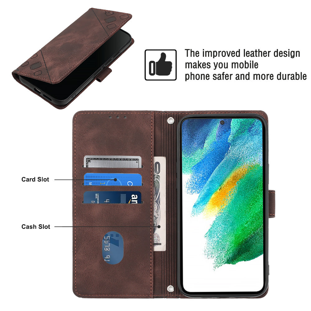 PT005 YB Imprinting Series-6 For Samsung Galaxy S21 FE 5G Skin Touch PU Leather Mobile Phone Case Shockproof Wallet Cover with Stand