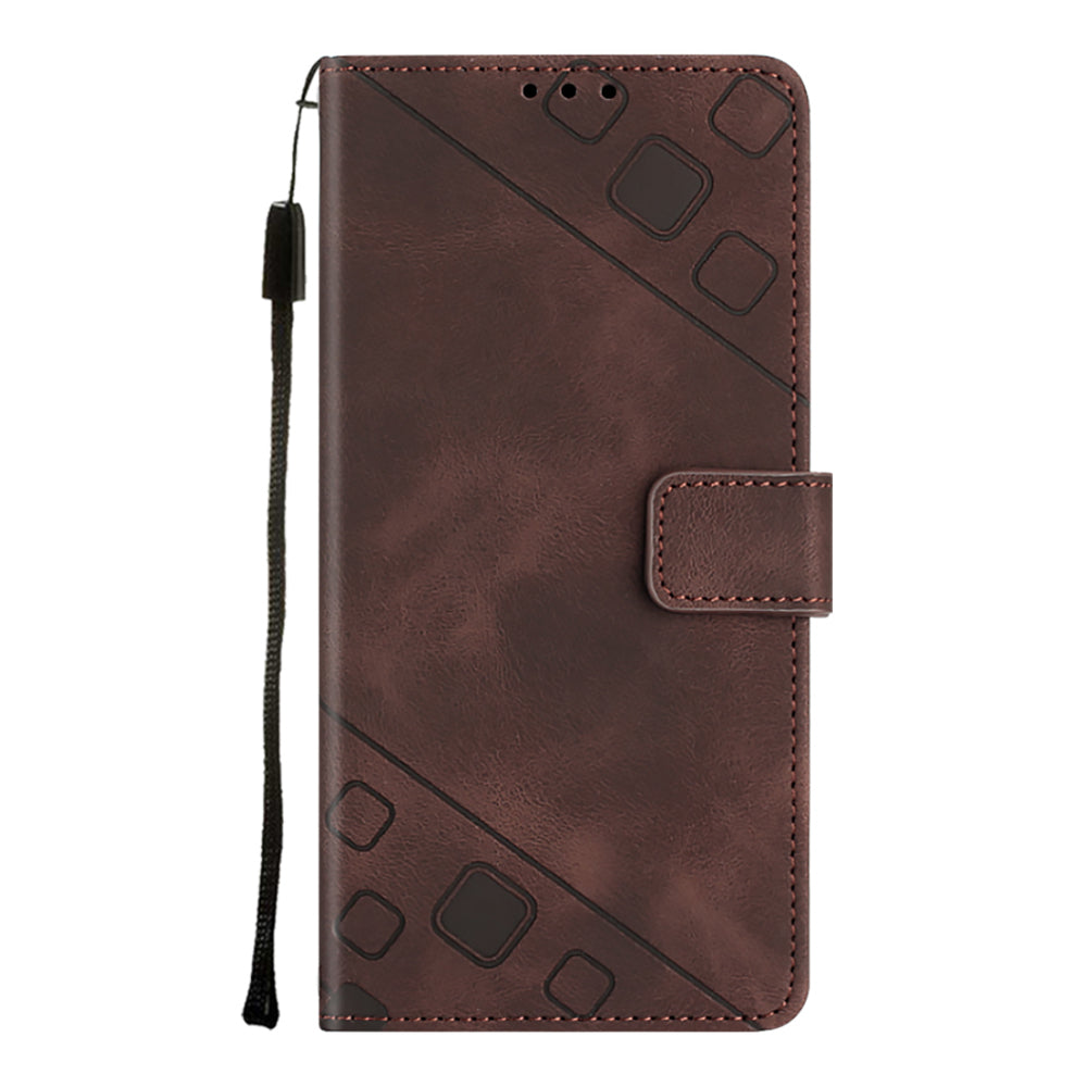 PT005 YB Imprinting Series-6 For Samsung Galaxy S21 FE 5G Skin Touch PU Leather Mobile Phone Case Shockproof Wallet Cover with Stand