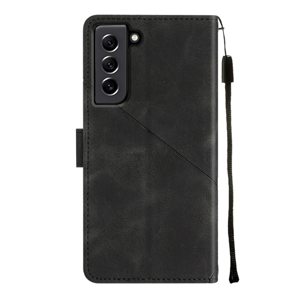 PT005 YB Imprinting Series-6 For Samsung Galaxy S21 FE 5G Skin Touch PU Leather Mobile Phone Case Shockproof Wallet Cover with Stand