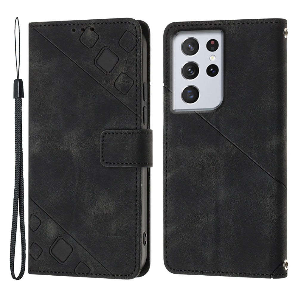 PT005 YB Imprinting Series-6 For Samsung Galaxy S21 Ultra 5G Skin Touch Phone Protective Shell Leather Stand Wallet Shockproof Case