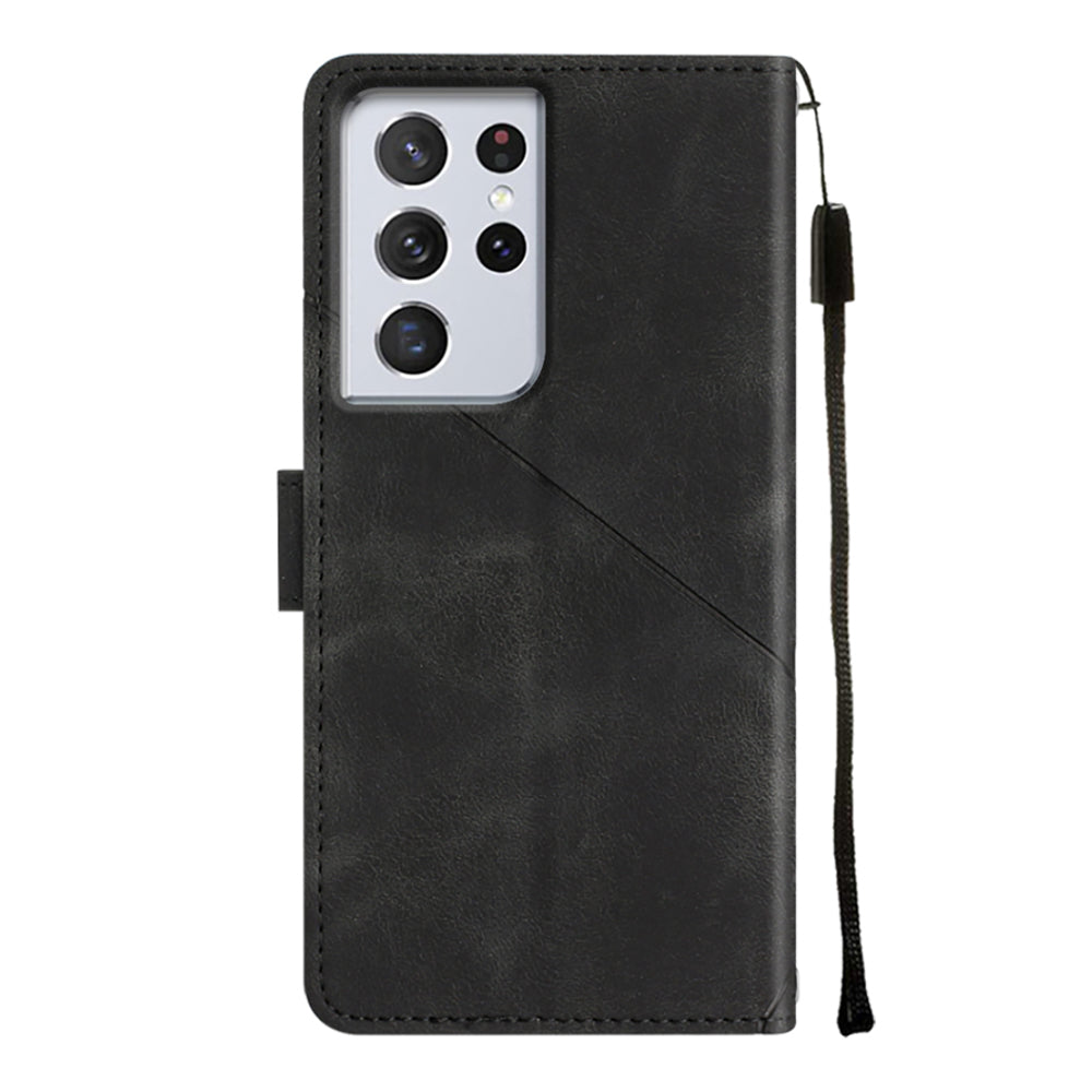 PT005 YB Imprinting Series-6 For Samsung Galaxy S21 Ultra 5G Skin Touch Phone Protective Shell Leather Stand Wallet Shockproof Case