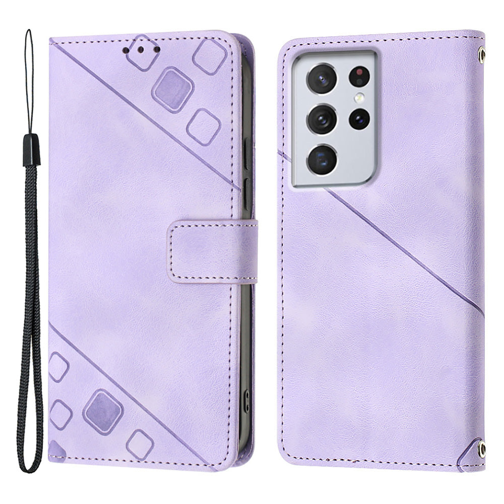 PT005 YB Imprinting Series-6 For Samsung Galaxy S21 Ultra 5G Skin Touch Phone Protective Shell Leather Stand Wallet Shockproof Case