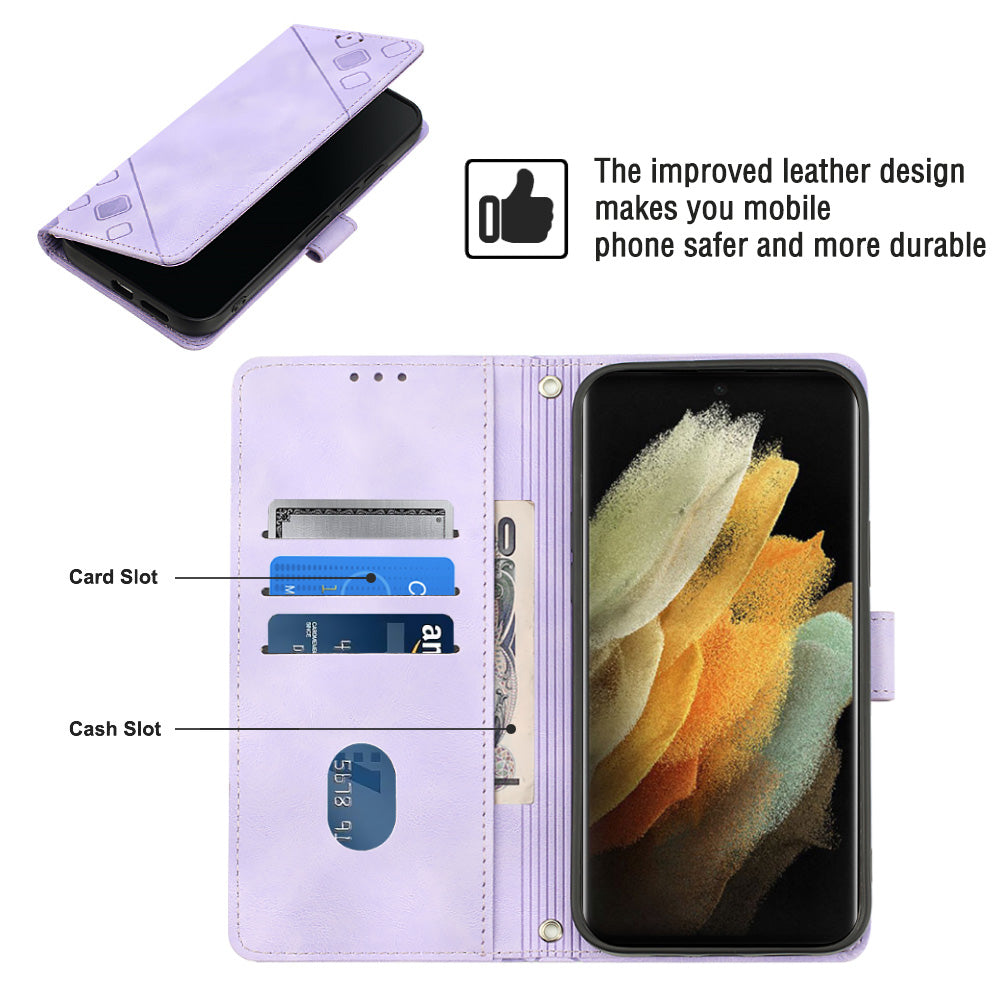 PT005 YB Imprinting Series-6 For Samsung Galaxy S21 Ultra 5G Skin Touch Phone Protective Shell Leather Stand Wallet Shockproof Case