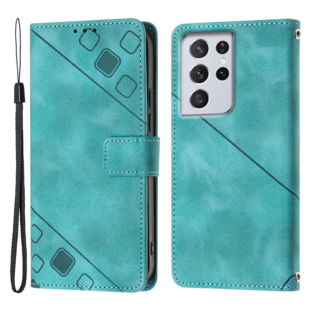 PT005 YB Imprinting Series-6 For Samsung Galaxy S21 Ultra 5G Skin Touch Phone Protective Shell Leather Stand Wallet Shockproof Case