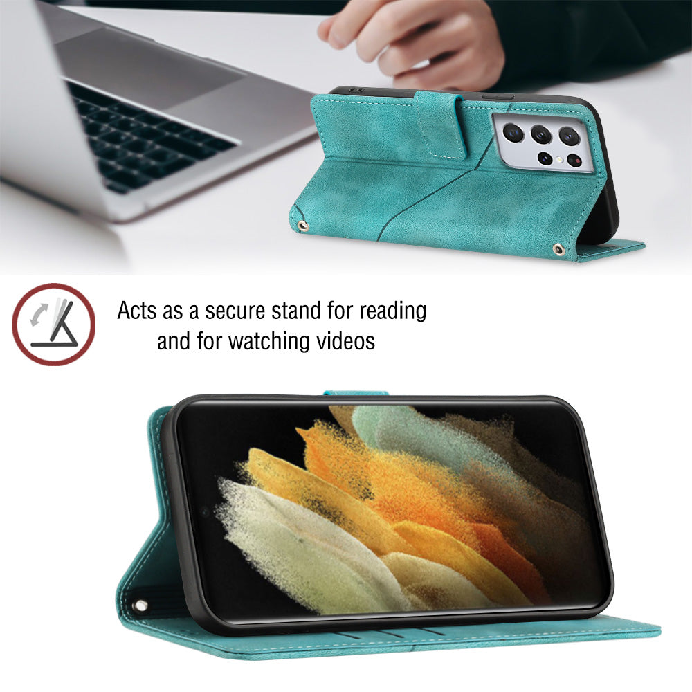 PT005 YB Imprinting Series-6 For Samsung Galaxy S21 Ultra 5G Skin Touch Phone Protective Shell Leather Stand Wallet Shockproof Case