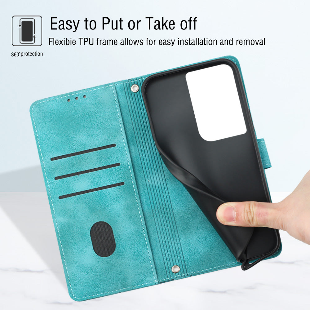 PT005 YB Imprinting Series-6 For Samsung Galaxy S21 Ultra 5G Skin Touch Phone Protective Shell Leather Stand Wallet Shockproof Case