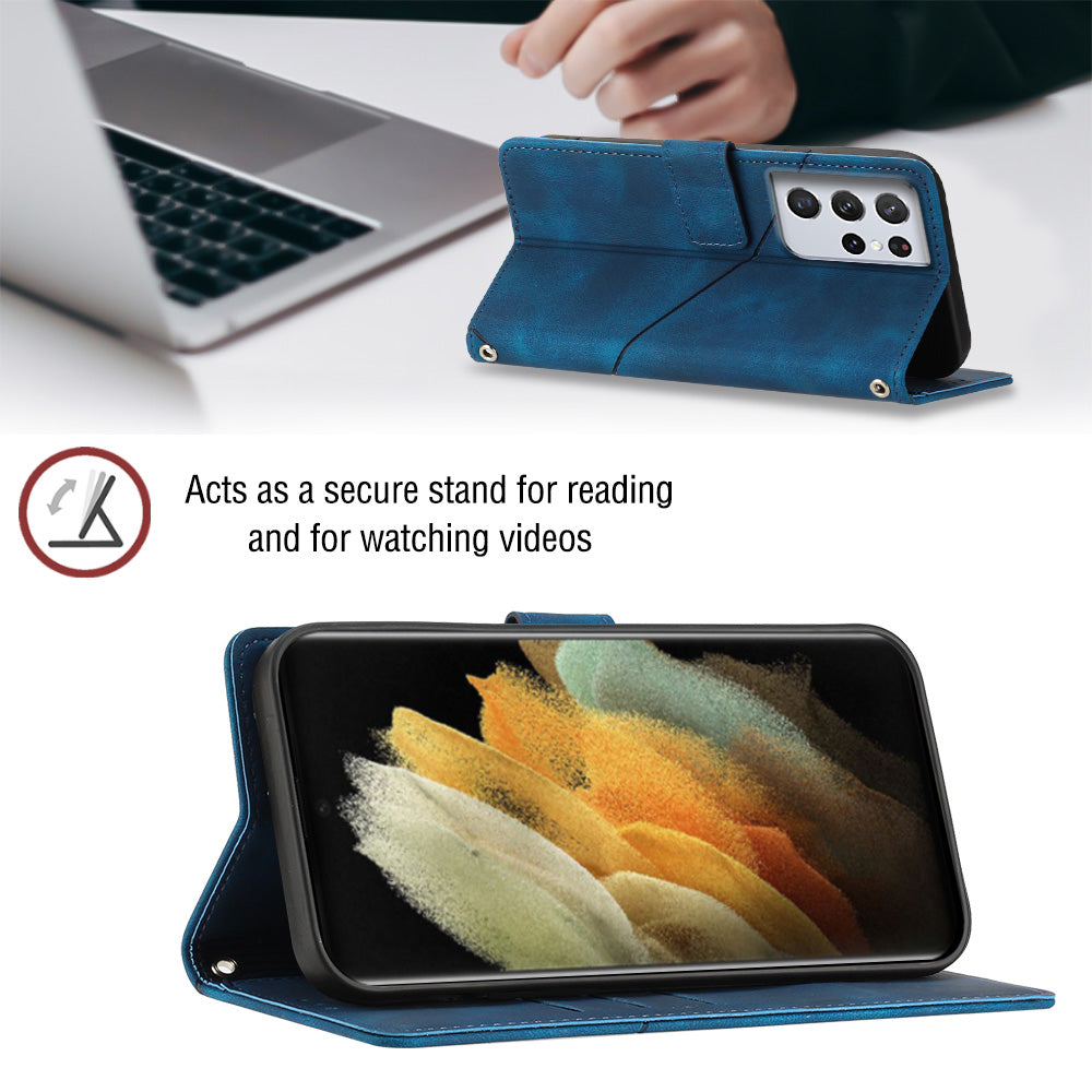 PT005 YB Imprinting Series-6 For Samsung Galaxy S21 Ultra 5G Skin Touch Phone Protective Shell Leather Stand Wallet Shockproof Case