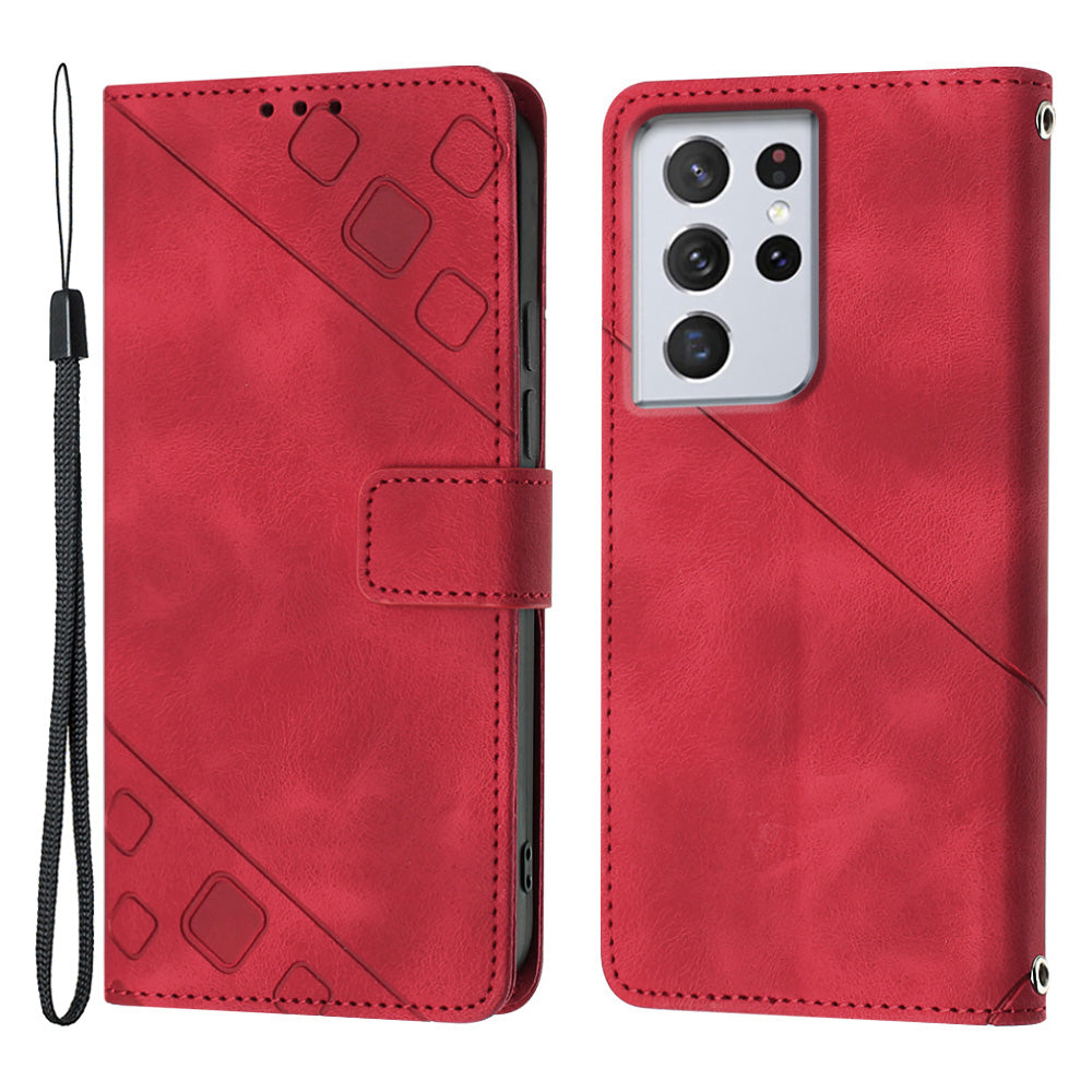 PT005 YB Imprinting Series-6 For Samsung Galaxy S21 Ultra 5G Skin Touch Phone Protective Shell Leather Stand Wallet Shockproof Case