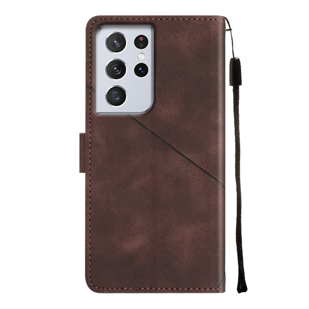 PT005 YB Imprinting Series-6 For Samsung Galaxy S21 Ultra 5G Skin Touch Phone Protective Shell Leather Stand Wallet Shockproof Case