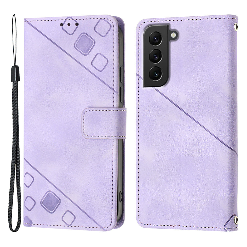 For Samsung Galaxy S22 5G Anti-fall Phone Case PT005 YB Imprinting Series-6 Skin-friendly Flip Leather Wallet Cover Stand