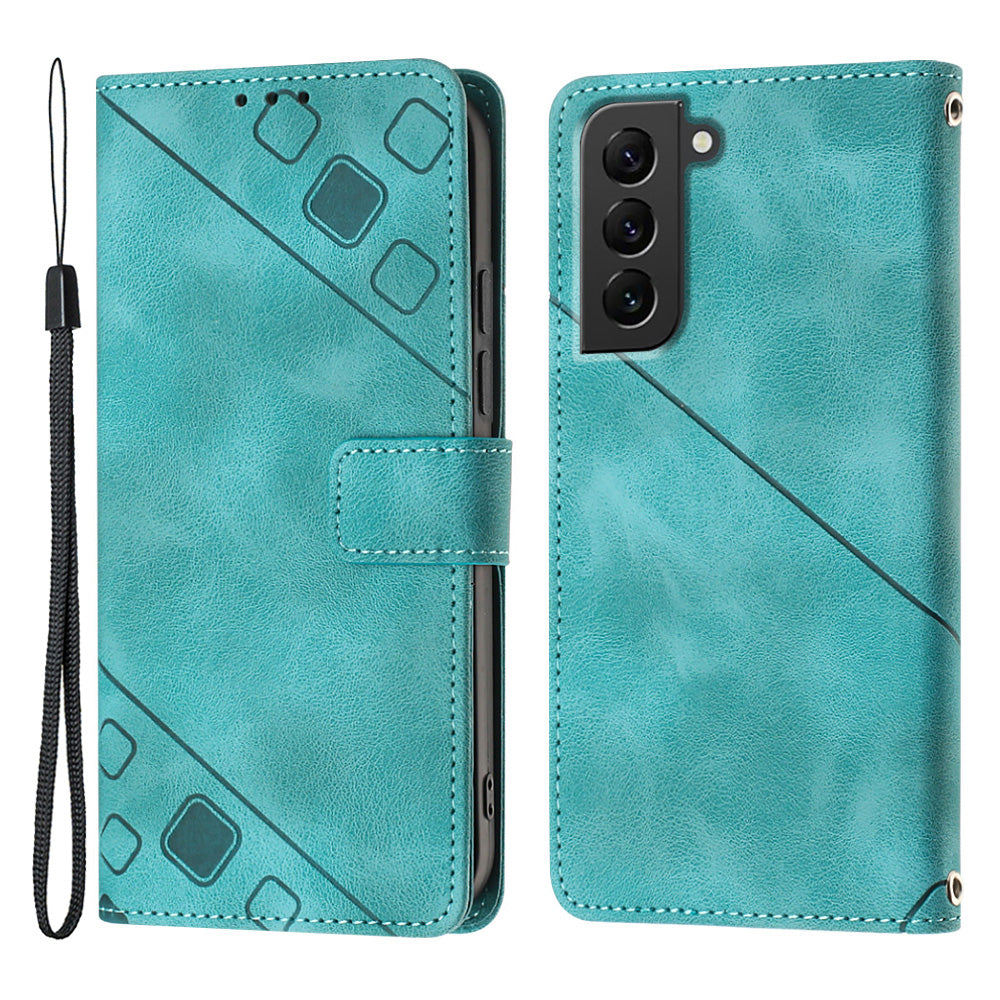 For Samsung Galaxy S22 5G Anti-fall Phone Case PT005 YB Imprinting Series-6 Skin-friendly Flip Leather Wallet Cover Stand