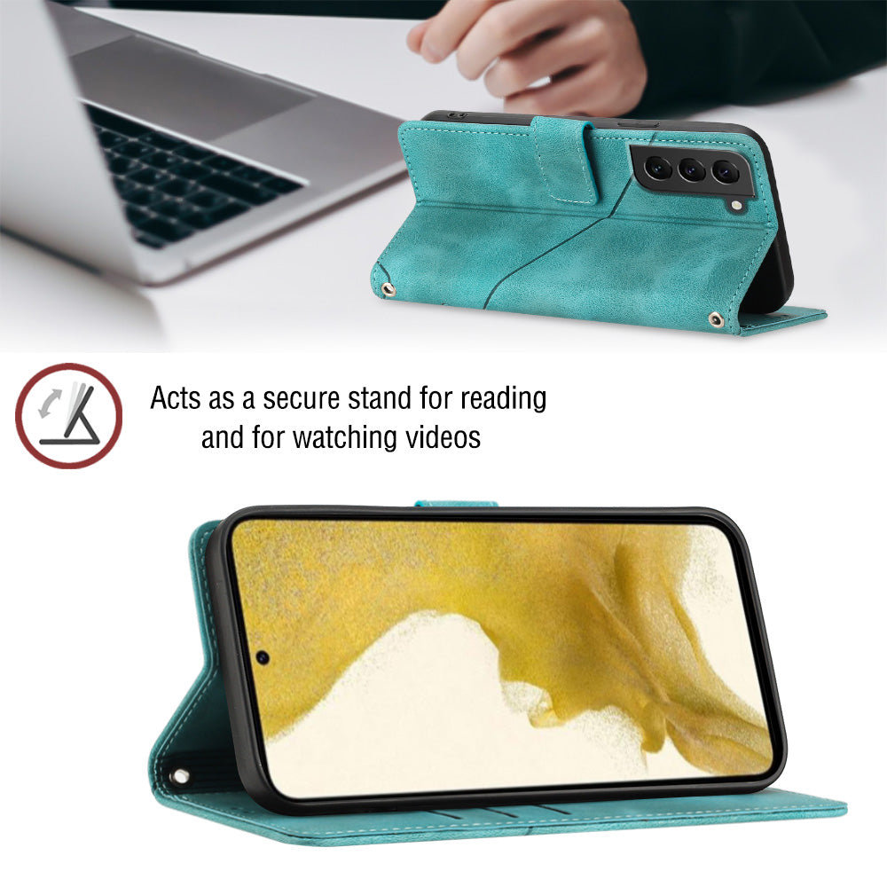 For Samsung Galaxy S22 5G Anti-fall Phone Case PT005 YB Imprinting Series-6 Skin-friendly Flip Leather Wallet Cover Stand